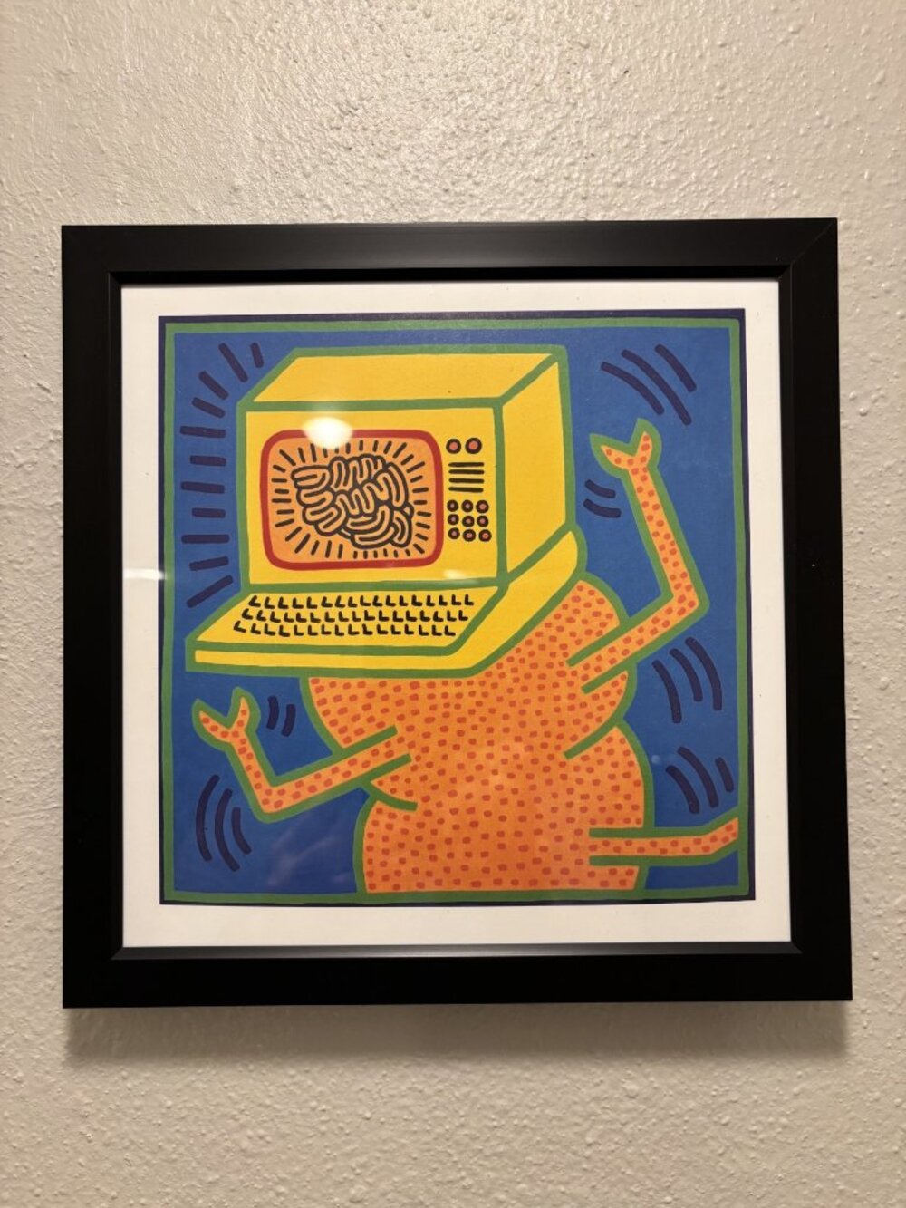 Keith Haring Framed 8x8 Inch Art Print - Untitled (1984), Yellow Computer Head